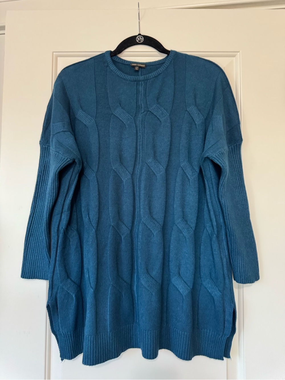 Coco + Carmen Teal Cable-Knit Crewneck Sweater